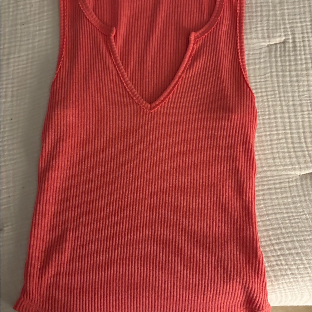 Project Social T Hot Pink/Coral Ribbed Tank Top